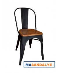 Tolix Sandalye Ahşap (Beyaz - Siyah)