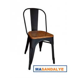 Tolix Sandalye Ahşap (Beyaz - Siyah)